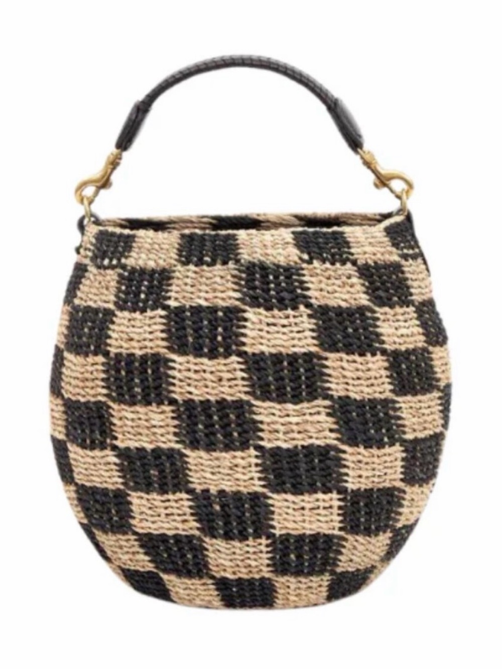 Clare V Petite Pot de Miel Checkered Woven Top-Handle Bag